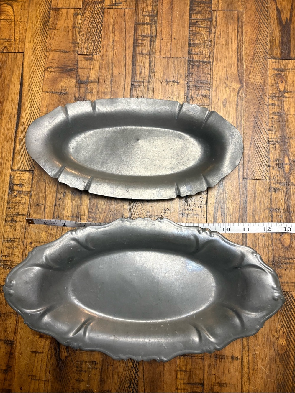 Vintage Pewter Oval Serving Trays — Silver Tone